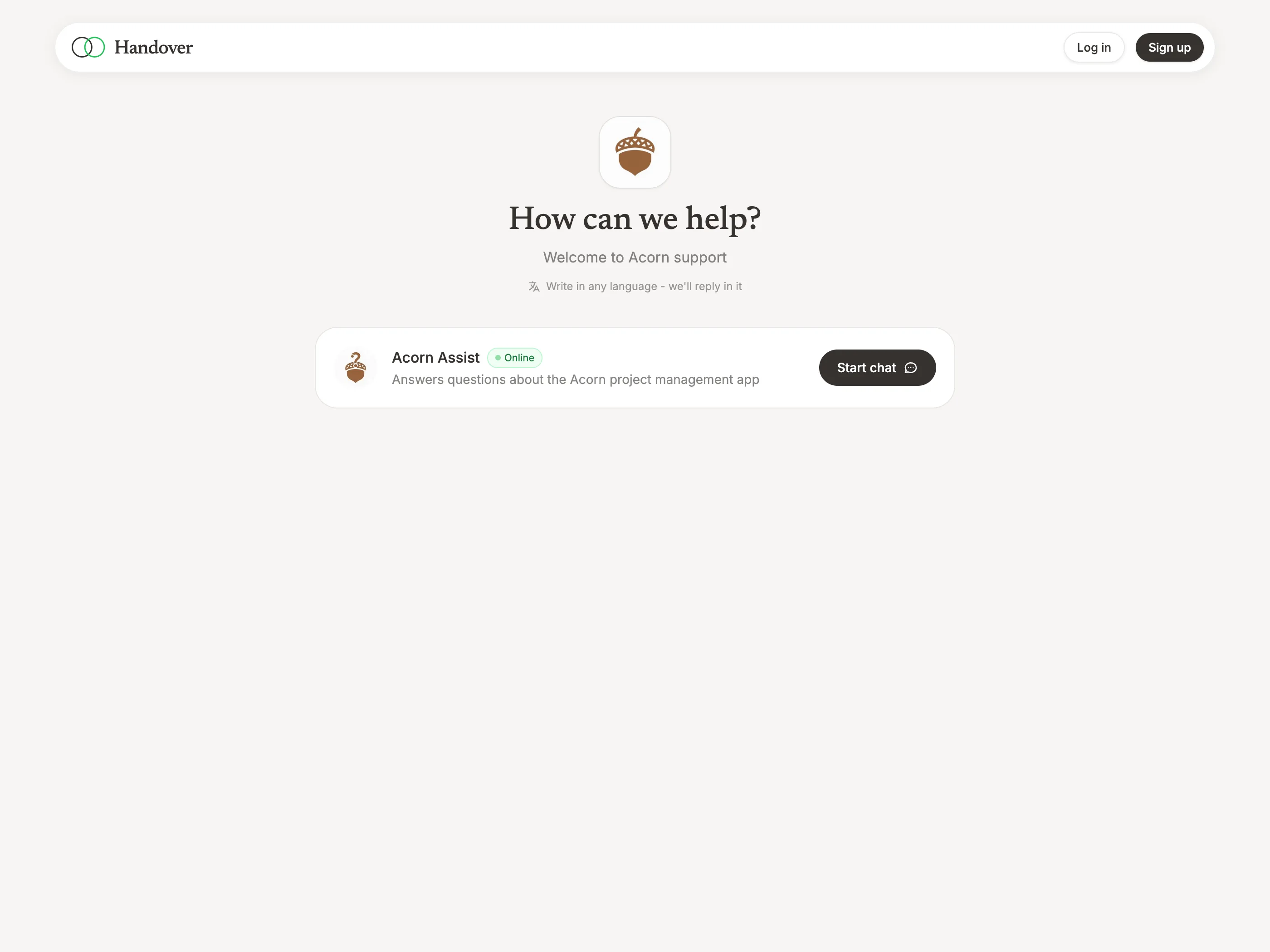 A branded customer support portal with the AI agent online and ready to chat