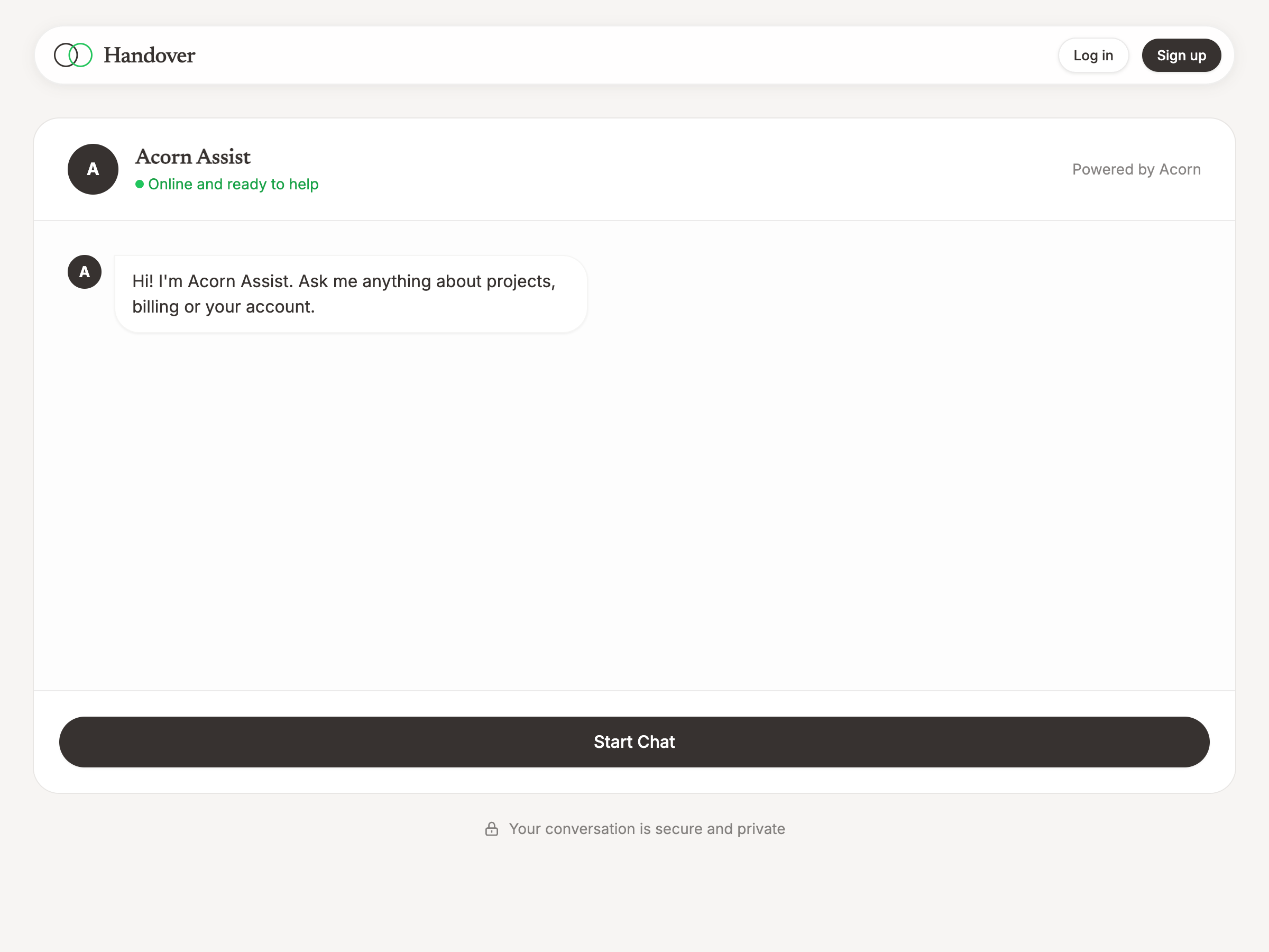 A branded customer support portal with the AI agent online and ready to chat